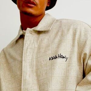 NWOT Keith Haring H&M Limited Edition Mens XL Beige Print Denim Relaxed Jacket